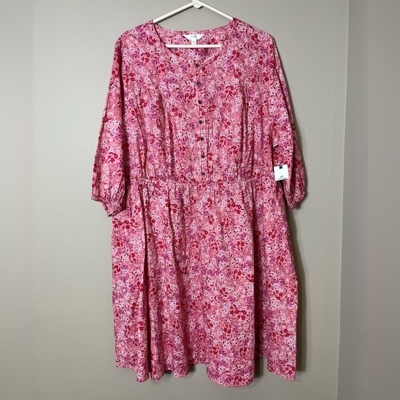 NWT Terra & Sky Cotton Smock Button Front Floral Peasant Dress Size 2X - Picture 4 of 12